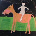 "Scared White Man on Mule" 24x24 acrylic on wood